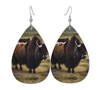 Mighty Highland Yak Women's Teardrop Leather Earrings, Hook 925 Silver Plated, Holiday Accessories