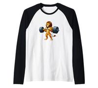 Mighty Lion Weightlifter Strongman Workout Raglan Baseball Tee