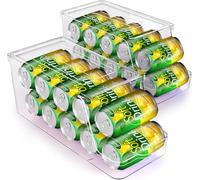 Mighty Majesty Clear Stackable Drinks Can Organiser for Fridge (2 Pack) - Fits 9 x 330ml Cans each, Automatic Roll Dispenser, Space Saving Storage Bin for Kitchen, Pantry, Cupboard & Caravan