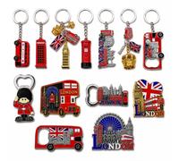 Mighty Majesty London Souvenir Set - 13 Piece British Gift Collection with Keychains, Fridge Magnets & Bottle Openers - Big Ben, Royal Guard, Union Jack, Red Bus