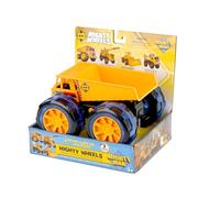 Mighty Man Construction Vehicle Toy Dump Truck, Yellow, Light Up Wheels with Sound Effects, Push-Activated, 7 Inch, real truck, kids' play truck, toy vehicle