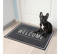 Mighty Mats Eco Flex Washable Door Mat - Highly Absorbent Anti-Slip Dirt Trapper Indoor Doormat with Anti-Curl Rubber Base - Welcome Grey, 50 x 75cm