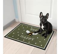 Mighty Mats Eco Flex Washable Door Mat - Highly Absorbent Anti-Slip Dirt Trapper Indoor Doormat with Anti-Curl Rubber Base - Bee Happy Green, 50 x 75cm