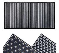 Mighty Mats Eco Flex Washable Runner Rug- Highly Absorbent Anti-Slip Hallway Runner with Anti-Curl Rubber Base - Grey Stripe, 65 x 120cm