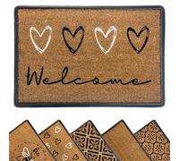 Mighty Mats Rubber Coir Tray Door Mat - Dirt Scraping Anti-Slip Front Door Rug for Sheltered Outdoor Areas with Durable Rubber Backing - Versatile Door Carpet - Welcome Hearts, 40 x 60cm