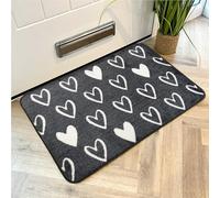 Mighty Mats Supersoft Washable Door Mat Indoor - Highly Absorbent Dirt Trapper Indoor Doormat - Anti-Slip Mat with Durable Latex Backing - Versatile Floor Rug - Grey Hearts, 50 x 75cm