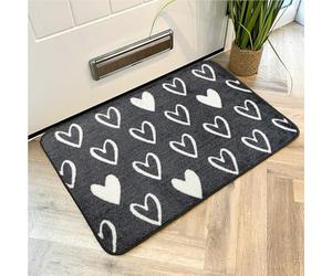 Mighty Mats Supersoft Washable Door Mat Indoor - Highly Absorbent Dirt Trapper Indoor Doormat - Anti-Slip Mat with Durable Latex Backing - Versatile Floor Rug - Grey Hearts, 50 x 75cm