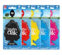 Mighty Oak Hanging Tree Car Air Fresheners, Mixed Fragrance 5 Pack | Five hanging fresheners in New Car, Ice Cool, Vanilla, Cherry and Bubblegum scents. Long-lasting fragrance, made in the UK.