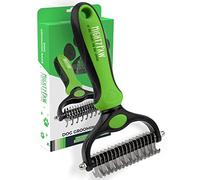 Mighty Paw Dog Grooming Rake | Dematting Pet Comb with Dual-Sided Stainless Steel Rounded Teeth. Safe Tool for Detangling, Thinning, & Deshedding All Hair Types. Ergonomic Handle For Comfort (Green)