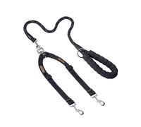 Mighty Paw Double Dog Lead | Dual Two Pet Leash with Comfort Grip, and Weatherproof Climbers Rope Handle. Tangle-Free 360° Swivel Hook. Adjustable Splitter for Small Medium and Large Breeds (Black)