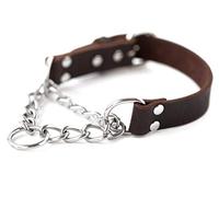 Mighty Paw Leather Martingale Dog Collar - Stainless Steel Chain Will Not Discolor & Is Corrosion Resistant - Limited Cinch - Safe & Effective Dog Training - Provide Controlled Training Cue - Comfort