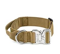 Mighty Paw Tactical Dog Collar - Heavy Duty With Metal Buckle and Control Handle - Weatherproof Polyester - Sturdy Metal for All Breeds - Tan