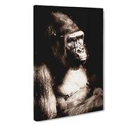 Mighty Silverback Gorilla Canvas Print | Gallery Wrapped 30mm Frame Wall Art | 30x20 inches | Ready to Hang | Abstract Animals Picture | Living Room Bedroom Lounge Office