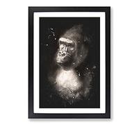 Mighty Silverback Gorilla Paint Splash Framed Print | A2 Black Framed Wall Art | Ready to Hang | Modern Animal Picture | Living Room Bedroom Lounge Office