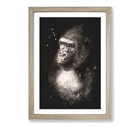 Mighty Silverback Gorilla Paint Splash Framed Print | A2 Oak Framed Wall Art | Ready to Hang | Modern Animal Picture | Living Room Bedroom Lounge Office