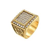 Mighty Star Moon Lone Wolf Men's Ring Titanium Steel Plated 18K Gold Full Diamond Hip Hop Style Handmade Decoration