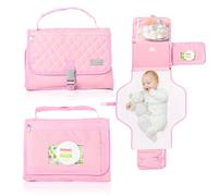 Mighty Stork Portable Diaper Changing Pad - Foldable Diaper Changing Pad for Baby Girls - Travel Changing Pad - Lightweight & Waterproof with Baby Wipes Pocket Inserts - Baby Shower Registry (Pink)
