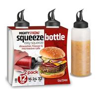 MIGHTY STRONG 2 Pack Condiment Squeeze Bottles 12 Oz -Easy Pour Sauce Bottles With Leak Proof Snap Cap, Plastic Squeeze Bottles For Sauces, Condiment Bottles, Condiment Containers, SP011