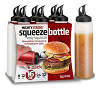MIGHTY STRONG 6 Pack Condiment Squeeze Bottles 16 Oz -Easy Pour Sauce Bottles With Leak Proof Snap Cap, Plastic Squeeze Bottles For Sauces, Condiment Bottles, Condiment Containers, SP020