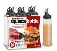 MIGHTY STRONG 6 Pack Condiment Squeeze Bottles 8 Oz -Easy Pour Sauce Bottles With Leak Proof Snap Cap, Plastic Squeeze Bottles For Sauces, Condiment Bottles, Condiment Containers, SP010