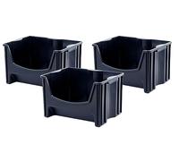 Mighty Tuff Jumbo Stackable Storage Bins, Pack of 3, Easy-Access Storage, Large Easy-To-Grip Handles, Wide Front Opening, Interlocking, Stack Vertically, Black