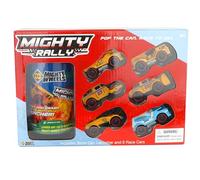 Mighty Wheels Mighty Rally™ 1:64 Scale Diecast Construction Race Cars Set with Soda Can Launcher, 6 Vehicles