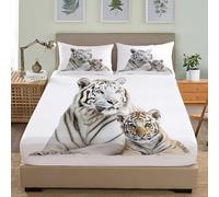 Mighty White Tiger Mother And Cub Fitted Sheet Single Bed 36x75 inch For Kids Boys Girls Teens Room Decor 30cm Deep Pockets Fitted Sheet Set White Breathable Hypoallergenic Bedding Set