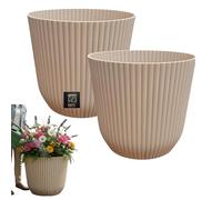 Mighty2Save Set of 2 x 30cm Outdoor & indoor Planter Pots - Modern Ribbed Sand Plant Pots Made from 100% Recycled Plastic, Fluted Flower Pots for Patio, Garden & Balcony