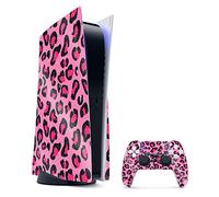 MightySkins Glossy Glitter Skin Compatible with PS5 / Playstation 5 Bundle - Pink Leopard | Protective, Durable High-Gloss Glitter Finish | Easy to Apply, Remove, and Change Styles | Made in The USA