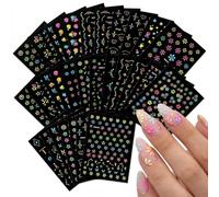 MIGIFTDY 24 Sheets Colorful Sunflower Star Nail Art Stickers,Self Adhesive 3D Nail Decals,Bowknot Heart Strawberry Small Flower Nail Supplies,Nail Decor for Women Girls DIY Manicure