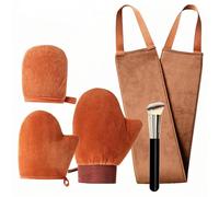 MIGIFTDY 5 Pcs Self Tanning Mitt Applicator Set, Premium Fake Tan Mitt Kit with Back Tanner, Tanning Brush, Exfoliator Glove & Mini Applicator, Reusable Velvet for Full Body & Face Self Tan