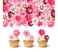 MIGIFTDY 65 PCS Wafer Paper Cake Decorations, Edible Pink Flowers for Cakes, Edible Cake Decorating Supplies for Cupcake Decorations, Birthday Wedding Party Cake Decorations Flowers