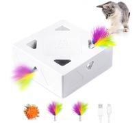 Migipaws Interactive Cat Toy,Automatic Pounce Mole Game,unique 3D 7-Hole Random Moving Feather,Rechargeable Indoor Activity Play, Exercise Toy for Cats and Kittens