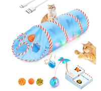 Migipaws Interactive Cat Toy Set, Moving Shadow Play of Butterfly on Cat Tunnel, Intelligent Rotating Ball,Cardboard Box Toy, Rechargeable