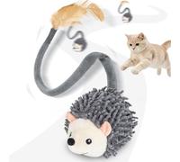 Migipaws Interactive Hedgehog Cat Toy 360° Rolling & Spin with Soft Plush Tail for Indoor Cats Smart Motion Sensor, Realistic Squeak, Rechargeable Plush Kitten Toy (Grey)