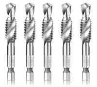 Migiwata M10 x 1.5 Metric HSS 4341 Combination Drill and Tap Bit Set of 5pcs with 1/4" Hex Shank and Self-centering Split Point for Tapping in Wood Plastic and Aluminum