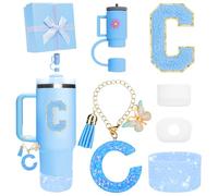 Miglaja Blue Accessories for Stanley Cup Accessories 30OZ 40OZ, All Accessories Gift Box Contain Flower Straw Topper, Sillicone Boot, Letter Stickers and Pendants,Spill Stopper Set (Blue C)