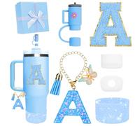 Miglaja Blue Accessories for Stanley Cup Accessories 30OZ 40OZ, All Accessories Gift Box Contain Flower Straw Topper, Sillicone Boot, Letter Stickers and Pendants,Spill Stopper Set (Blue A)