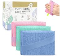 Migliore Wear 3 Pack Bath Sponges - Upgraded EXFOLIATING Shower Sponges for Adults, Double Sided Body Sponge with Hand Strap, Natural Bath/Shower Scrubber for Remove Dead Skin, Massage