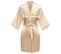 Mignon Cromwell Women's Pure Color Satin Kimono Robe Short Bridesmaids Robe Dressing Gown, Champaign Gold, L-x-L
