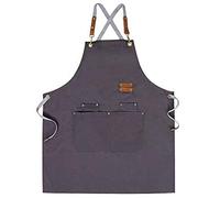 Mignongirl Chef Apron,Cross Back Apron for Men Women with Adjustable Straps and Large Pockets,Canvas,M-XXL (Grey)