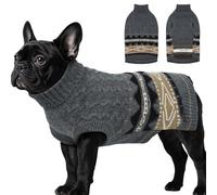 MIGOHI Comfortable Winter Dog Sweater,Stretchy Cable Knitted Medium Dog Sweaters with Turtleneck for Chilly Days,Stylish Fair Isle Pattern Sweater for Dogs,French Bulldog,Gray,L