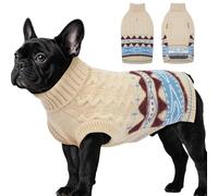 MIGOHI Comfortable Winter Dog Sweater,Stretchy Cable Knitted Medium Dog Sweaters with Turtleneck for Chilly Days,Stylish Fair Isle Pattern Sweater for Dogs,French Bulldog,LightBeige,L