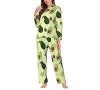 Migpkd Avocado Fruit Pajamas For Women Set Long Sleeve Button Down Sleepwear 2 Piece Nightwear Women Pjs Sets Black