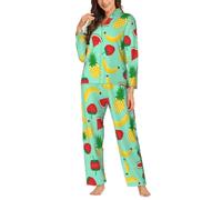 Migpkd Banana Strawberry Pineapple Pajamas For Women Set Long Sleeve Button Down Sleepwear 2 Piece Nightwear Women Pjs Sets
