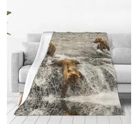 Migpkd Bear Catching Fish River Velvet Super Soft Fleece Blanket Fuzzy Warm Cozy Throws For Winter Bedding Couch And Gift