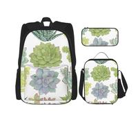 Migpkd Cactus Succulents School Bag Pencil Case Lunch Bag Combinationbackpack for Kids School Bookbag