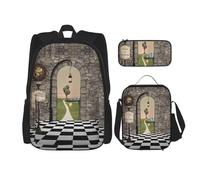 Migpkd Floor Landscape Mushroom Lantern School Bag Pencil Case Lunch Bag Combinationbackpack for Kids School Bookbag