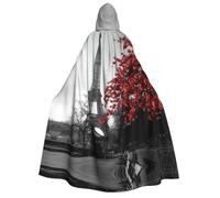 Migpkd Grey Paris Eiffel Tower Cityscape Red Flower Halloween Hooded Cloaks Witch Robe Cloaks Hooded Robe Cloak For Adult Cape Cosplay Costume