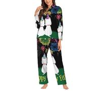 Migpkd Happy New Year Pajamas For Women Set Long Sleeve Button Down Sleepwear 2 Piece Nightwear Women Pjs Sets Black
